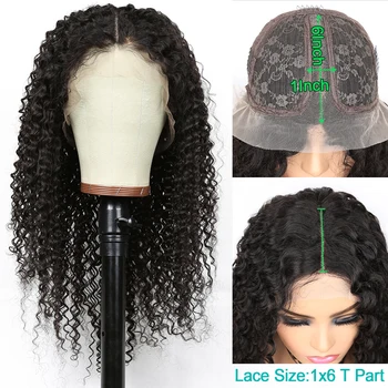 

Brazilian Deep Wave1x6 T Transparent Lace Front Human Hair Wigs 1x4 Part Wigs For Black Women Non-Remy Middle Part Lace Wigs