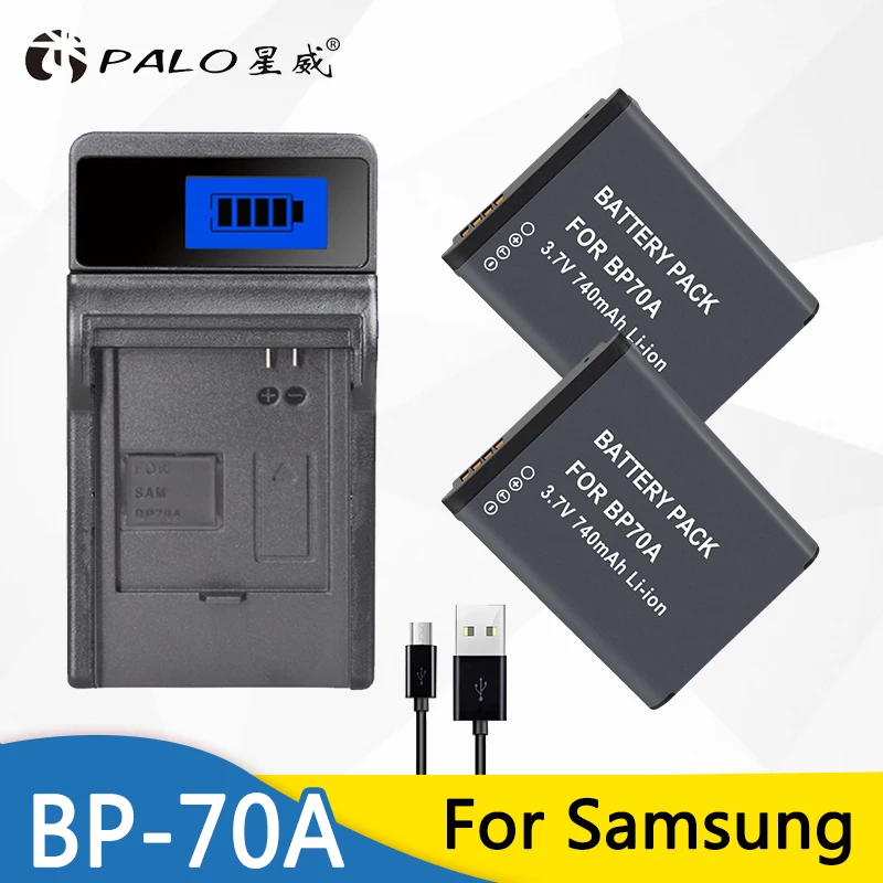 PALO 2 шт. BP-70A BP 70A BP70A аккумулятор и зарядное устройство для камеры+ ЖК-дисплей батарея зарядное устройство для samsung SL50 SL600 ST95 ST100 ST6500 TL205 WB30F WB35F