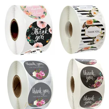 

500PCS 25mm Round floral thank you stickers scrapbooking for package seal labels custom sticker decoration wedding sticker