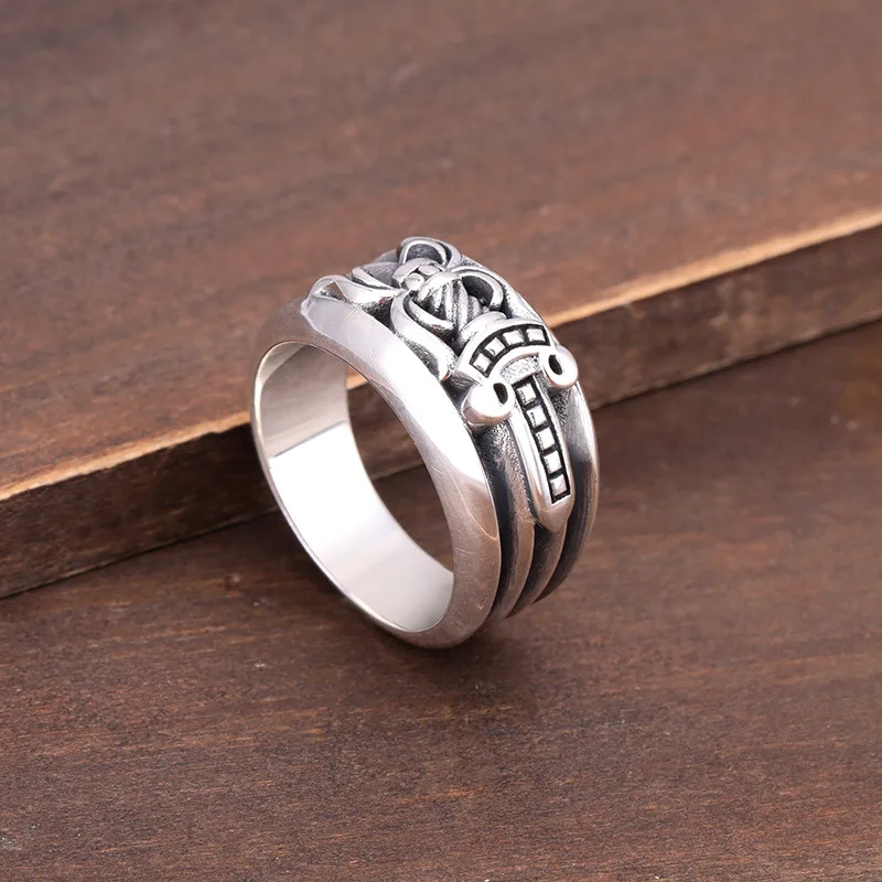 

Thai Silver Retro Bayonet Sword Dagger Ring Fine Silver 925 Accessories Make Cool Rings