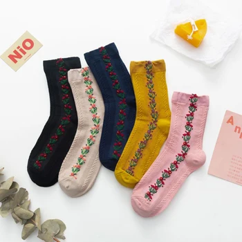 

Flower Socks Pack Women's Socks Breathable Ins Trendy Japanese Harajuku Style Cute Cotton Warm Sock Set Skarpetki Meias 5 Pair