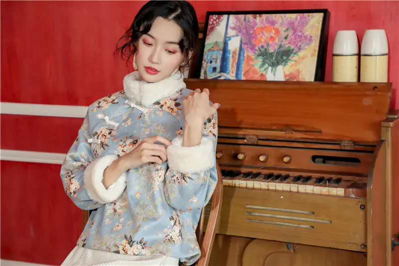 XITAO китайский стиль Cheongsam Hanfu Топ женский винтажный элегантный костюм Tang плюс бархатный сохраняющий тепло Осенняя зимняя одежда для женщин XJ2765