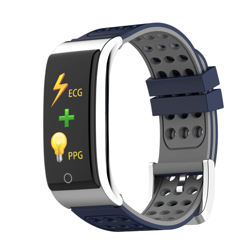 Blue gray Трекер активности фитнес-браслет ЭКГ PPG HRV шагомер измерение уровня кислорода в крови Здоровье Спорт Смарт-браслет для мужчин и женщин - Цвет: Blue gray