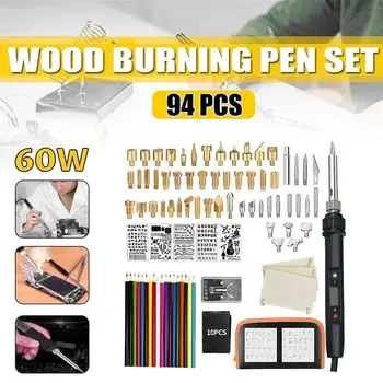 

94PCS Regulated Temperature Electric Welding Soldering Iron Kit Carving Pyrography Tool Wood Embossing Burning Pen Set