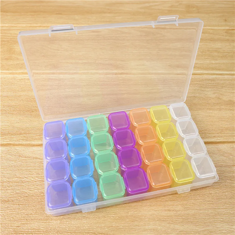 

28 Lattice Flip Transparent Plastic Box Rectangle Organizing Diamond Painting Jewelry Storage Box