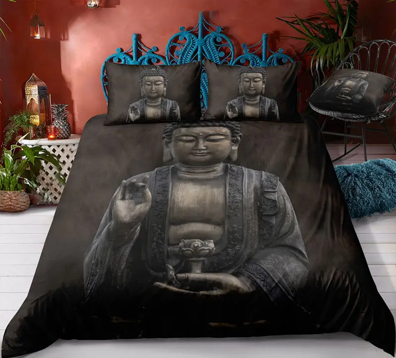 3D статуя Будды печатные постельные принадлежности наборы Большой Будда или полулицевой Будды абстрактный и звездный фон стиль постельные принадлежности наборы