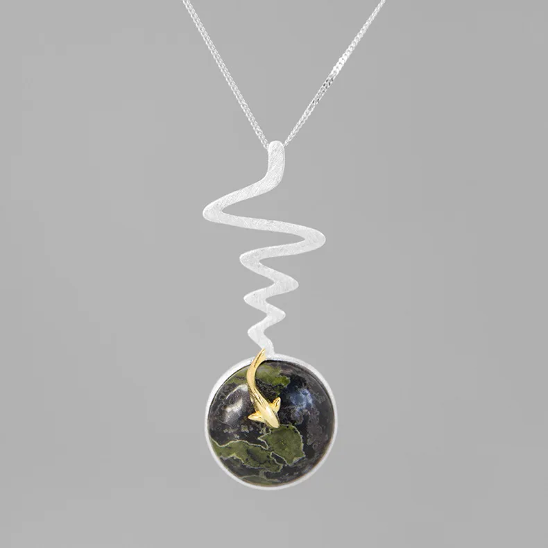 

Original Design 925 Sterling Silver Natural Jade Lucky Koi Fish Pendant Fine Jewelry Trendy Gemstone Pengdants Without Chain