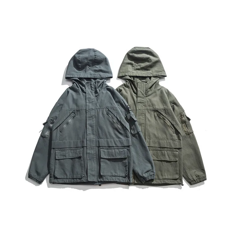 

Wu Airlines 2019 Spring And Autumn Tooling Jacket Men Japanese-style Fashion Solid Color Hooded Raincoat Jacket Casual Loose-Fit