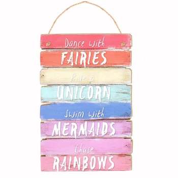 

Craft Wooden Sign Hanging Plaque Home Decor Portable Rainbow Color Painting Pendant Wall Dance With Fairies Vintage Board Cafe