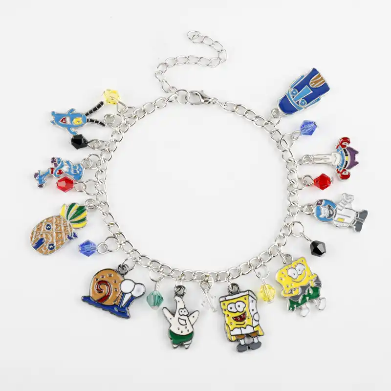 New Hot Cartoon Jewelry Spongebob Charm Bracelet Cute Patrick Star Octopus Crab Snails Pineapple Crystal Bead Bracelet Bangle Aliexpress