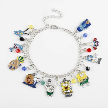 

New Hot Cartoon Jewelry SpongeBob Charm Bracelet Cute Patrick Star Octopus Crab Snails Pineapple Crystal Bead Bracelet Bangle