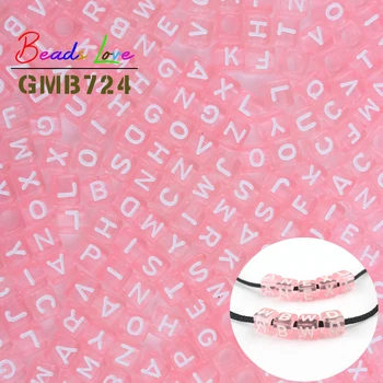 

6*6mm Pink Mixed Cube Letter Acrylic Beads 100pc Alphabet Loose Beads for Charms Bracelet Necklace For Jewelry Making DIY Craft