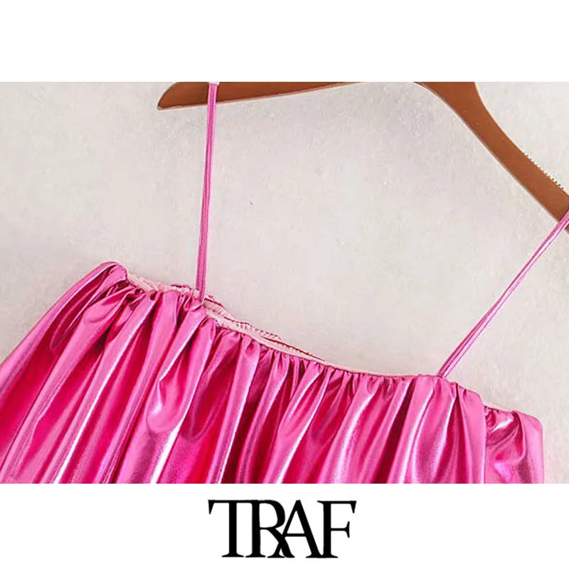 TRAF, женские винтажные сексуальные однотонный короткий топ, майки, модные, v-образный вырез, открытая спина, эластичные, на тонких бретелях, вечерние рубашки, блузы, шикарные топы