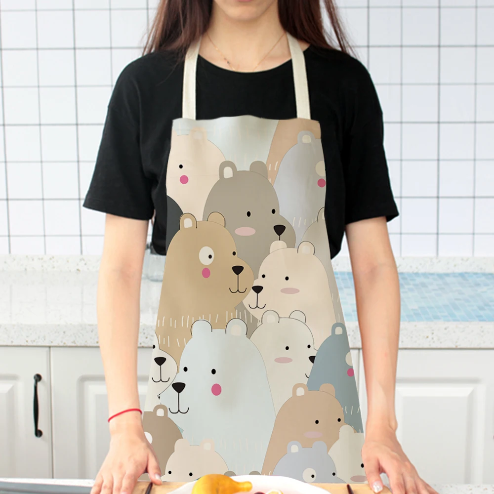 Silstar Tex Funny Bear Kitchen Apron For Woman Baby Boy Bibs For Adults Home Tools Haircut Baking Coffee Shop Uniform
