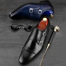 Double Monk Strap Oxfords Formal Shoes Men Genuine Leather Wedding Suit Shoes High Quality Party Office Men Dress Shoe