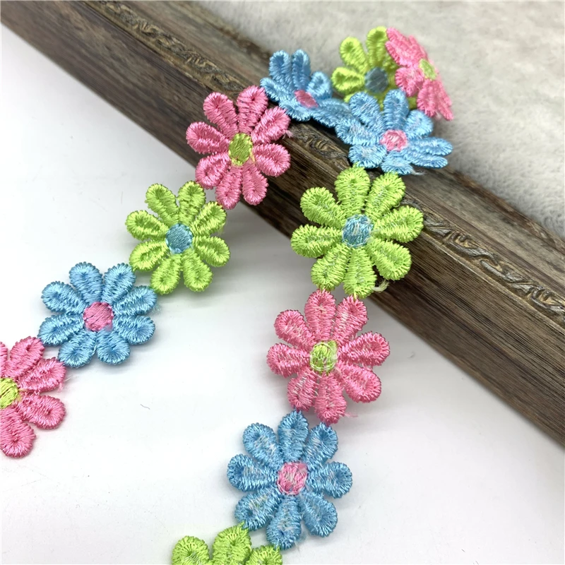 Colorful Daisy Flower Lace Trim For Knitting Wedding Embroidered Ribbon DIY Handmade Patchwork Sewing Supplies Crafts 1yard 25mm lace ribbon lace sewing supplies lace sewing accessories lace accessories lace garment accessories lace decoration clothing craft accessories