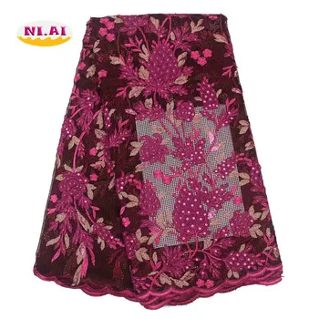 

NIAI Latest African Lace Fabric 2020 High Quality Lace Nigerian French Lace Fabrics With Sequins Embroidery For Dress XY3208B-2