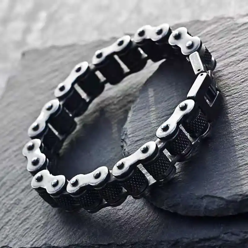 11/13MM Retro Heavy Men Brush Black Stainless Steel Motorcycle Chain Bracelet Mens Matte Bike Biker Bracelets HipHop Jewelry | Украшения и