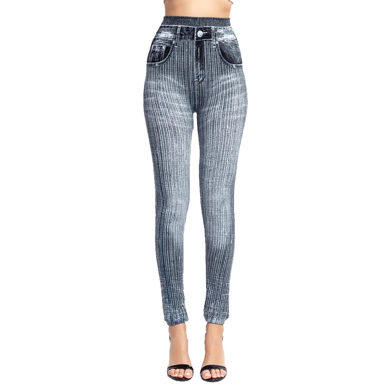 MoneRffi, модные обтягивающие женские леггинсы размера плюс, лосины из джинсовой ткани с длинным карманом, Осенние леггинсы в полоску, повседневные узкие брюки