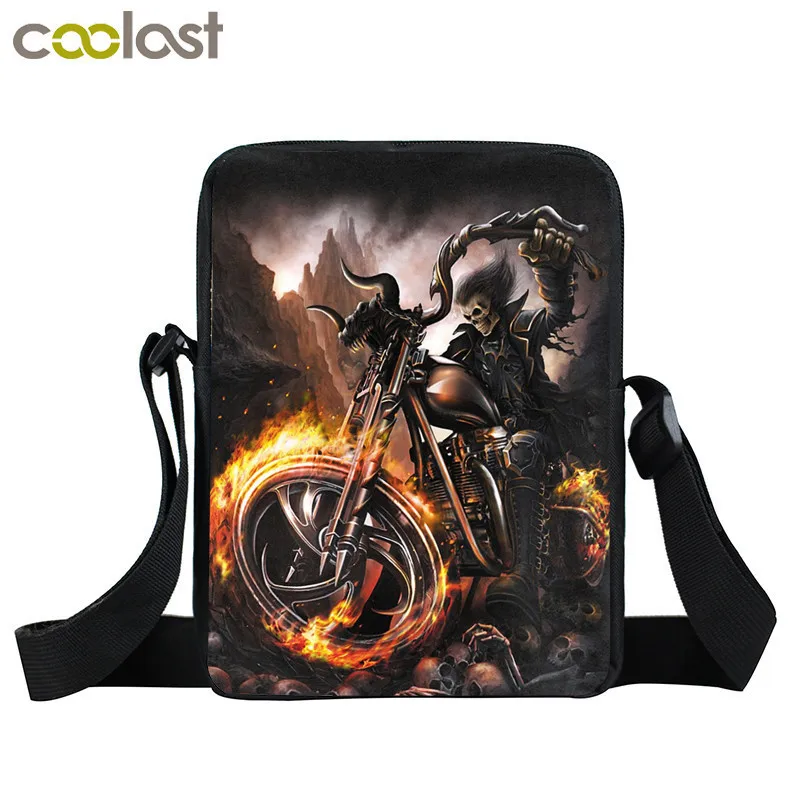Cool Skull Punk Crossbody Bags Men Handbag Dark Gothic Fashion Shoulder Bag for Travel Bookbag