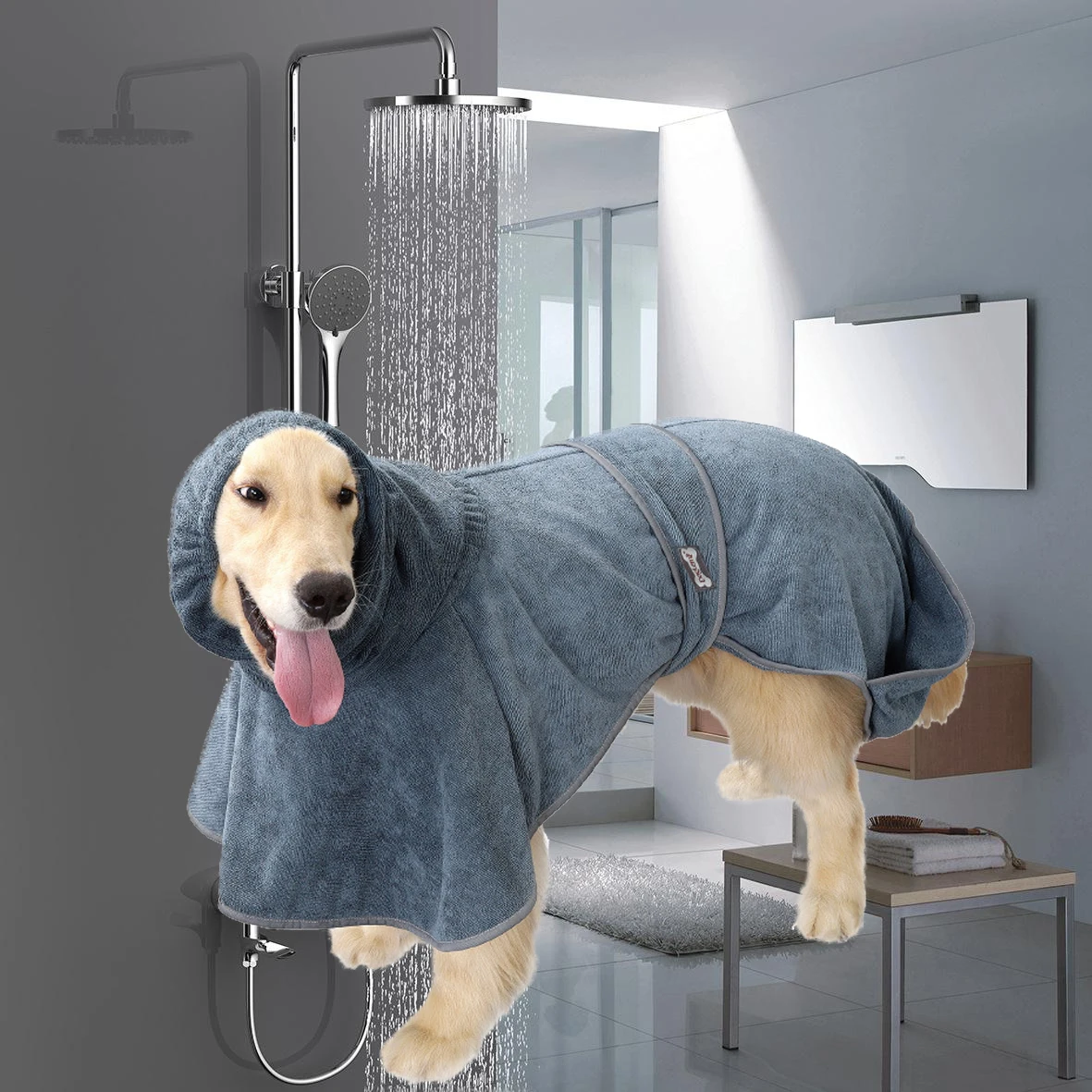 Dog Bathrobe Towel Bath Robe Pet Bathrobe Drying Coat For Large Medium