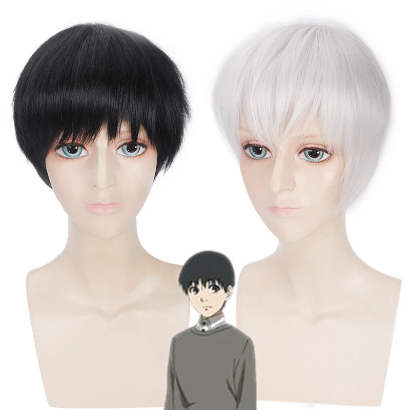 Tokyo Ghoul Kaneki Ken Cosplay Wig Short Straight Black and White Heat