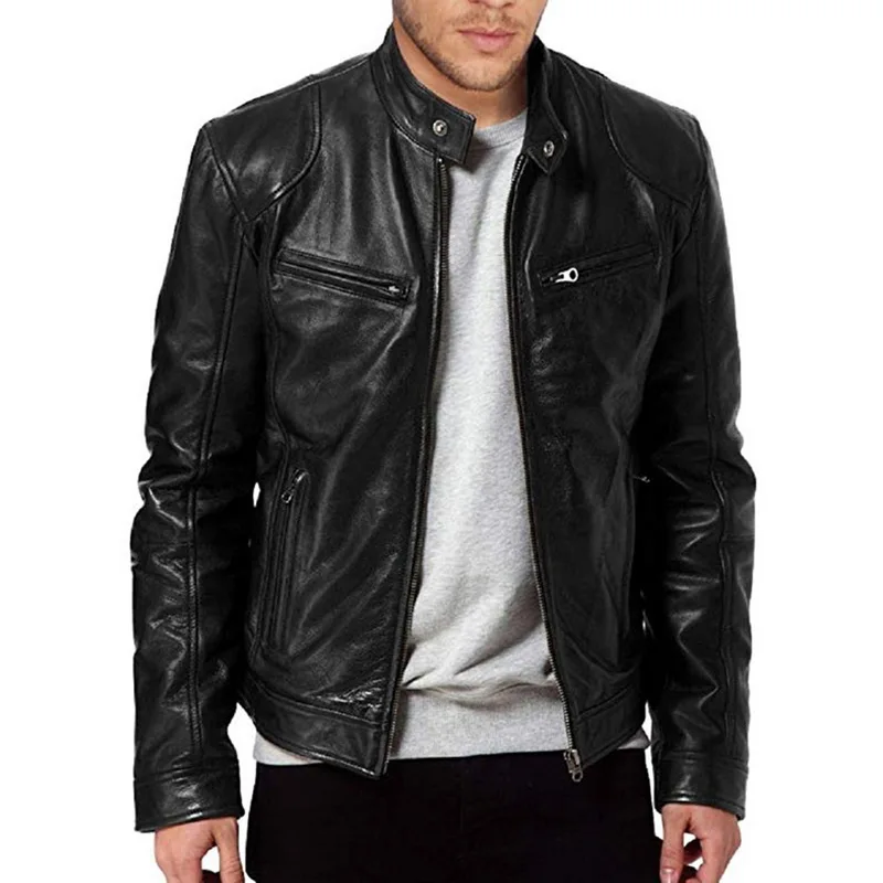 Мотоциклетная куртка, Мужская трендовая уличная куртка, защитный воротничок, водонепроницаемый, из искусственной кожи, приталенная куртка, Осень-зима, пальто в стиле хип-хоп - Цвет: Black