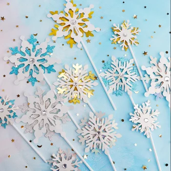 

12Pcs Glitter Snowflake Cupcake Toppers Cake Picks Decoration for Birthday Wedding Baby Shower Party