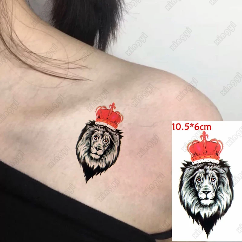 Waterproof Temporary Tattoo Stickers Lion Head Tiger Crown Animals Old  School Flash Tatoo Fake Tatto Neck Wrist Arm Women Men - Temporary Tattoos  - AliExpress