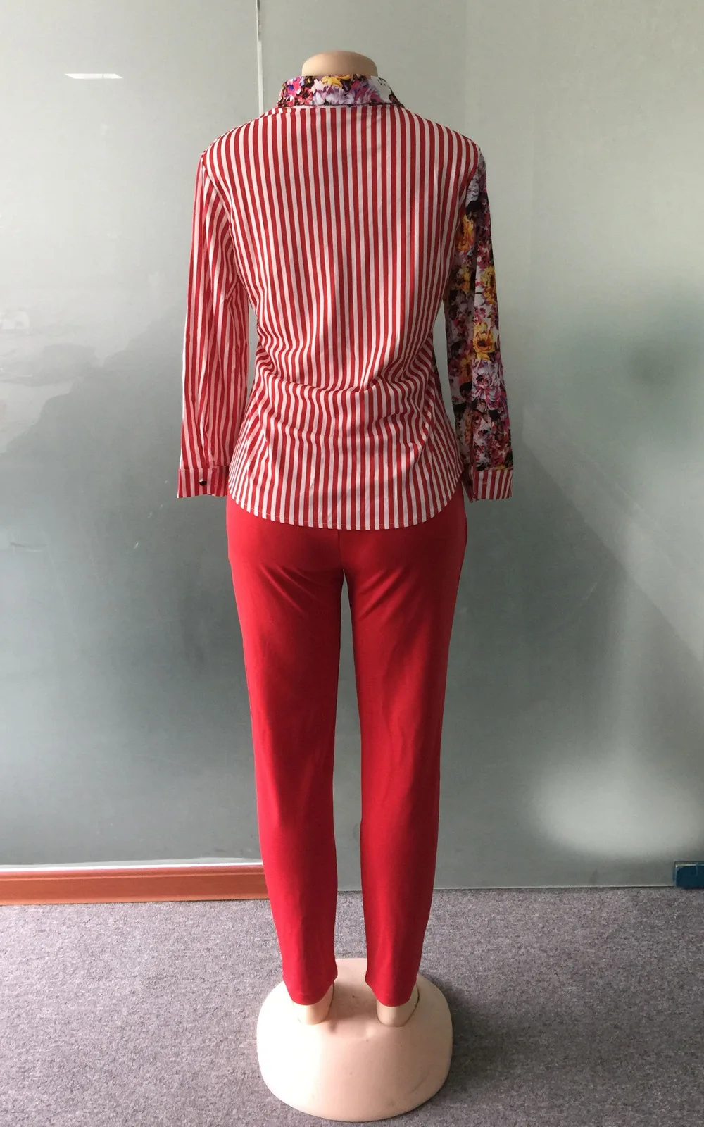 Женская африканская одежда Mujer Vestido Africano, комплект из 2 предметов, полосатая рубашка с длинным рукавом и принтом, топ и штаны, красные, синие брюки