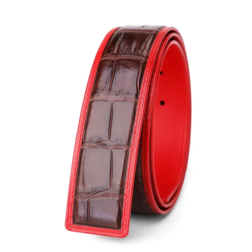 

men leather belts without buckle designer mens belts luxury waist belt with holes no buckle stretch belt crocodile skin 6372