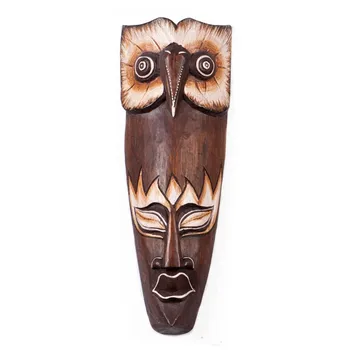 

30cm Indonesia Imported Manual Solid Wood Carving Wall Hanging Home Decoration Primitive Southeast Asia art Bar Hotel Mask R3359