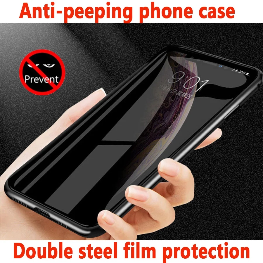 

New 2019 Double-sided Glass Phone Case for IPhone Xs Max Xr X 7 8 plus Metal Frame Magnetic Anti-peep Business Phone Case