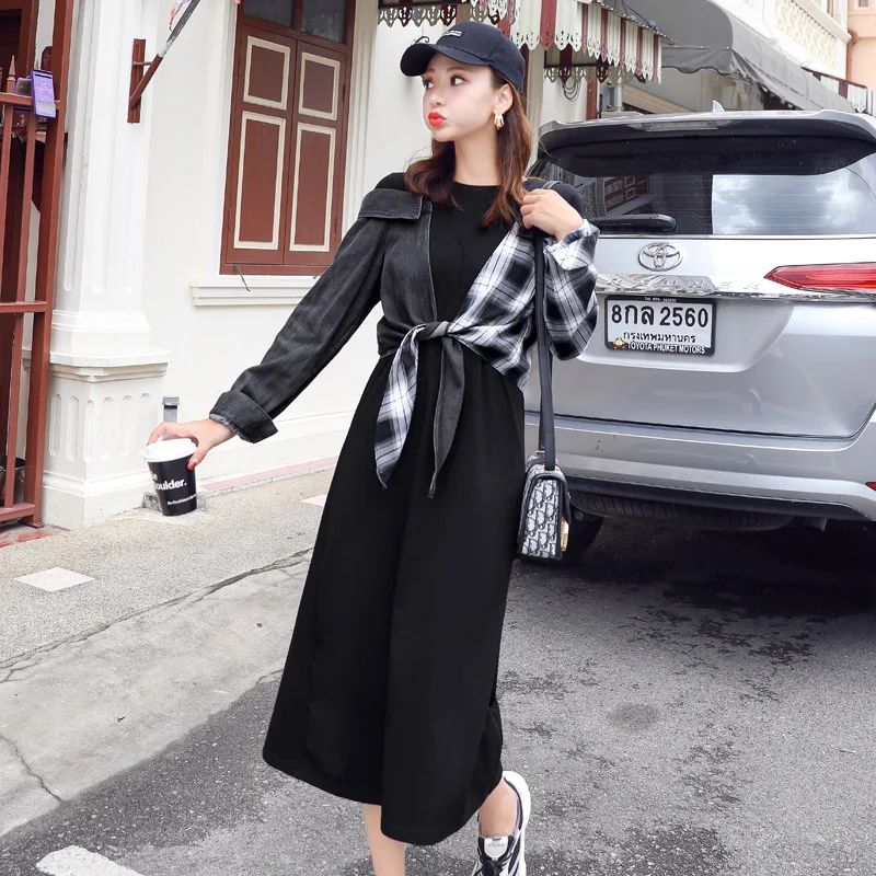 

Fashion Hong Kong Style Dress 2020 New Style WOMEN'S Dress Spring And Autumn Mock Two-Piece Set Skirt Western Style by Age Knot