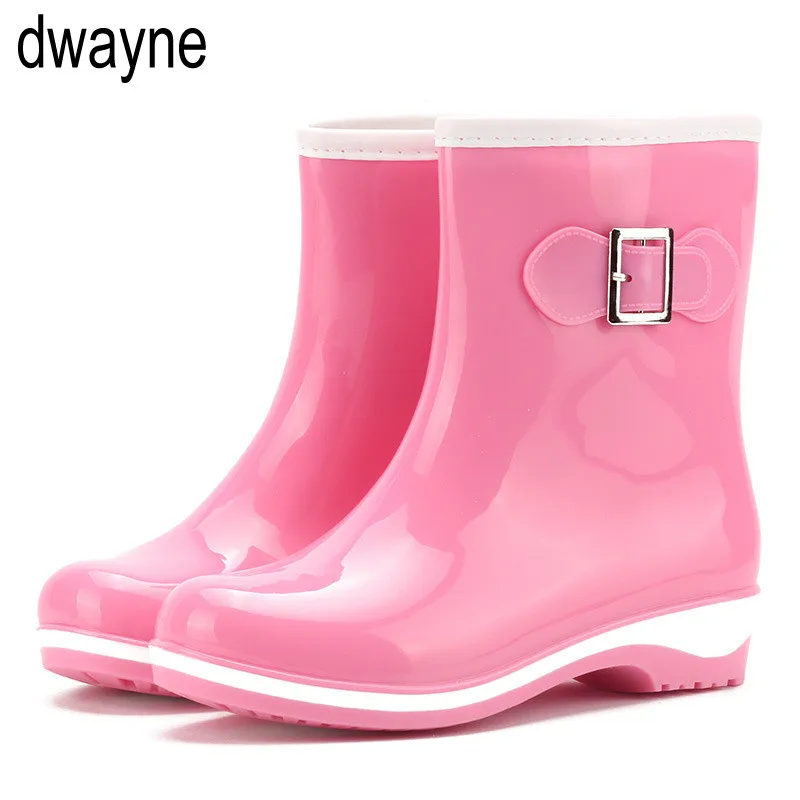 

New Leisure rain boots women Low-Heeled Round Toe Shoes Waterproof Middle Tube Rain Boots chaussures femmes yujm7