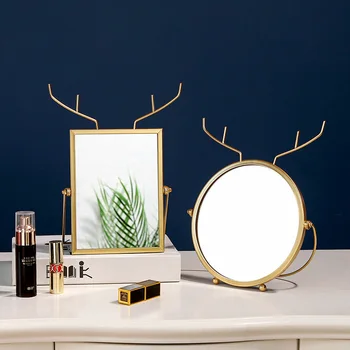 

Girl Home Decor Decorative Mirror Desktop Girl Mirror Princess Makeup Mirror Portable Metal Dressing Mirror Lovely Creative Home