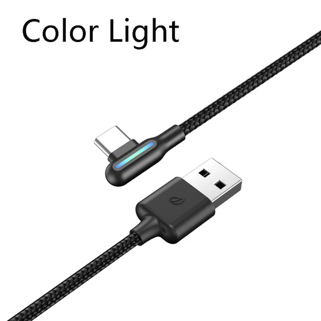 Mijia Wsken дыхательный светодиодный кабель usb type C для зарядки 90 градусов 3A кабель для быстрой зарядки данных usb-c кабель для samsung huawei - Цвет: Color Light 2m