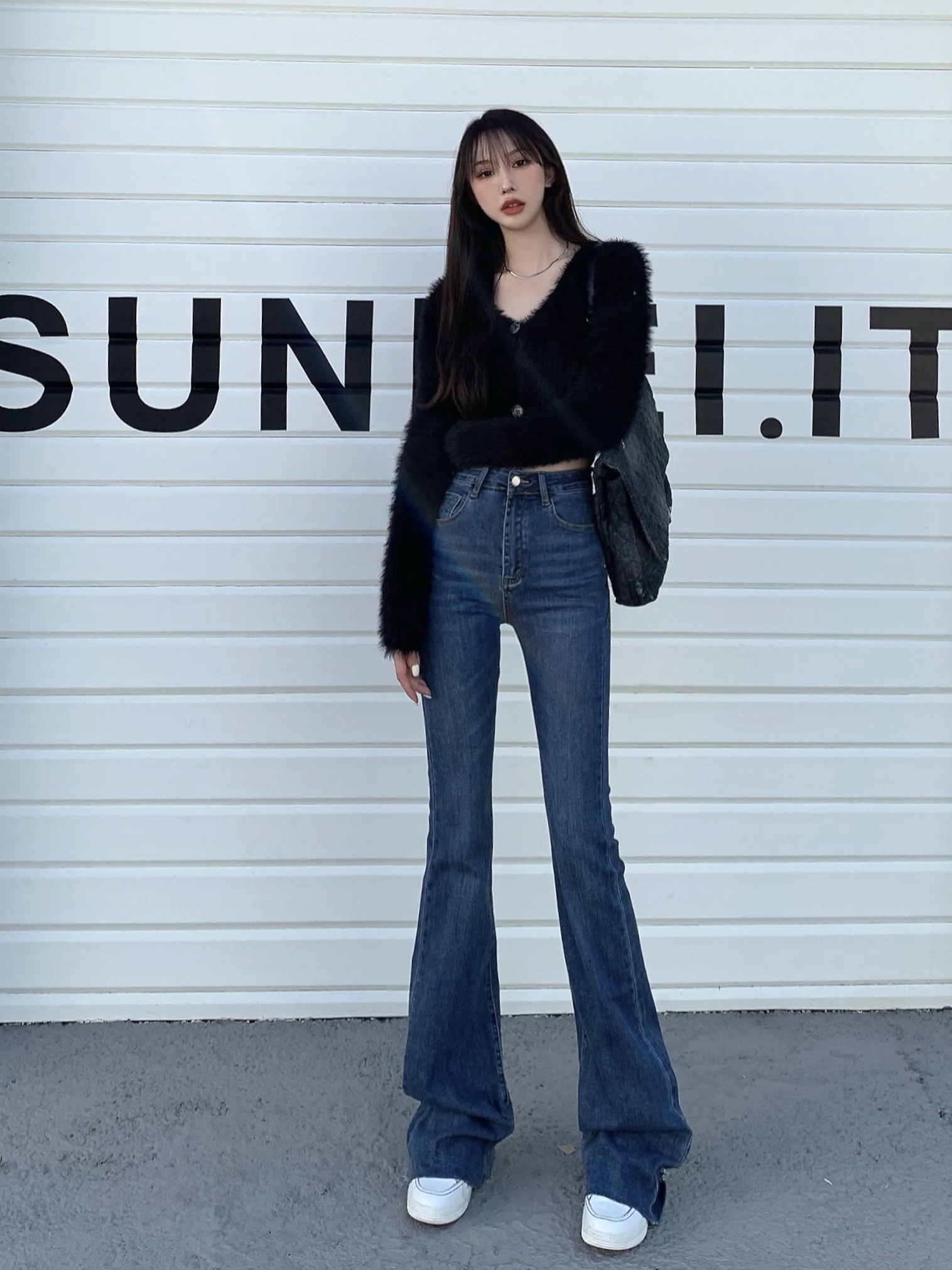 Pantalones vaqueros acampanados alargados de cintura alta para mujer, Vaqueros largos ajustados de campana, informales, de tela vaquera con corte de bota, de - AliExpress Ropa mujer