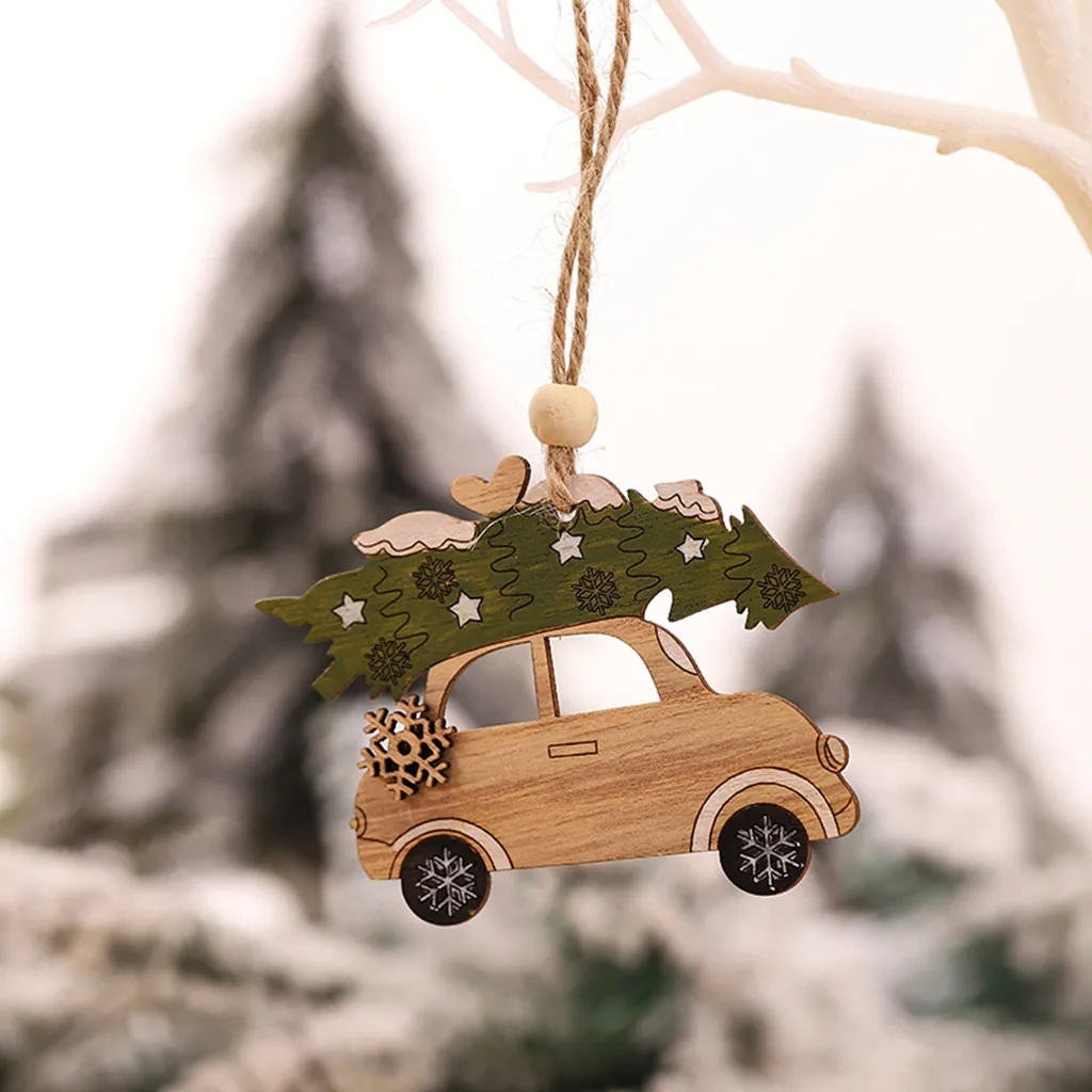 Christmas Decorating 1PC Wooden Hanging Christmas Tree Cabin Elk Car Ornament Xmas Party Home Decor navidad kerst natal#30