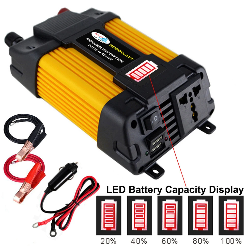 Автомобильный Мощность инвертор 6000W DC 12V дo AC 220V/110V автомобильный преобразователь