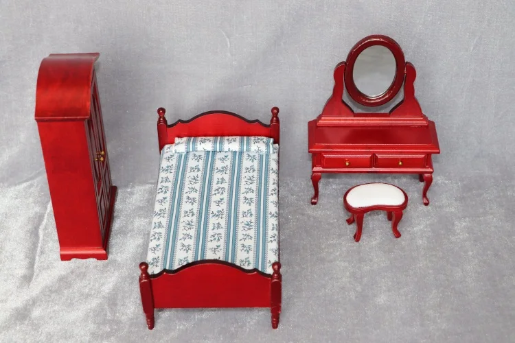 M02-X047 children baby gift Toy 1:12 Dollhouse mini Furniture Miniature rement Vintage European brown single bed 1pcs