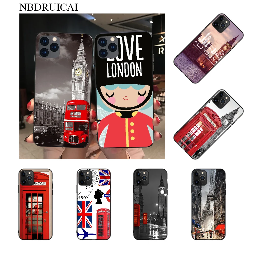 NBDRUICAI Лондон Биг Бен автобус черный мягкий чехол для телефона iPhone 11 pro XS MAX 8 7 6 6S Plus X