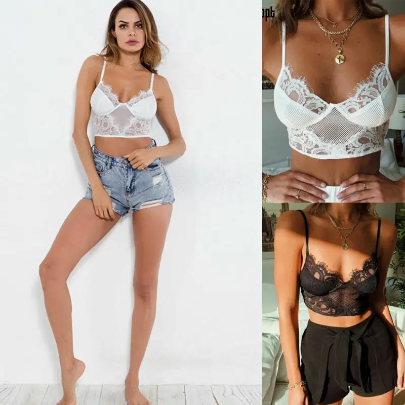 Женский кружевной Цветочный укороченный Топ Bralette Bralet Бюстгальтер Бюстье Cami мягкие безрукавки