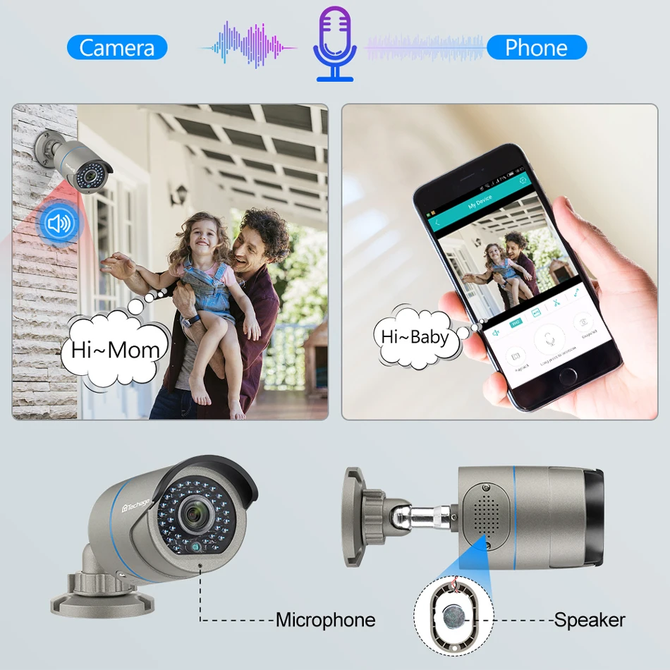  Techage H.265 2.0MP Security CCTV POE IP Camera Two-way Audio IR Outdoor Waterproof 1080P P2P Onvif - 32322335588