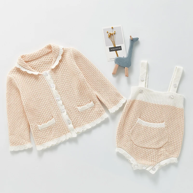 0-3Yrs Toddler Baby Girl Knitting Clothes Set Spring Autumn Solid Color Hollow Out Cardigan Coat+Romper Newborn Baby Clothes Set