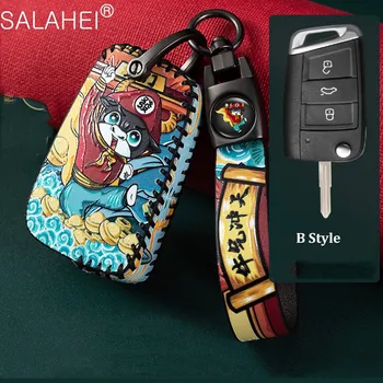 

Genuine Leather Car Key Case Cover For Volkswagen VW Golf 7 mk7 Seat Ibiza Leon FR 2 Altea Aztec For Skoda Octavia Car Styling