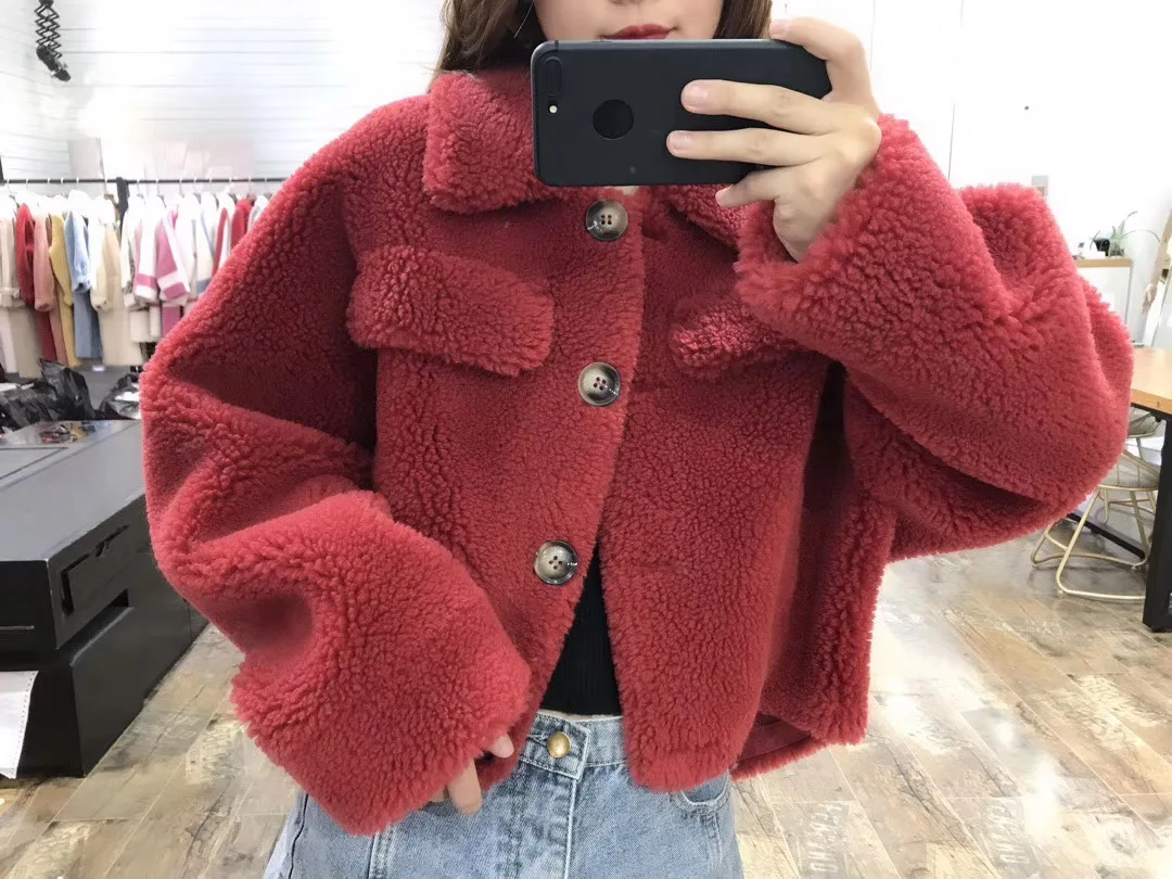 30% натуральное шерстяное меховое пальто для женщин зима новая мода короткое Стильное женское пальто