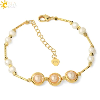 

CSJA Pearl Bracelets Natural Pink White Purple Freshwater Pearls Multi-layer Adjustable Bangle Women Party Wedding Jewelry G533