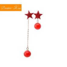 Красная звезда жемчужные асимметричные серьги-гвоздики титановая инкрустация из нержавеющей стали жемчуг розовое золото длинные кисточки Модные женские ювелирные изделия подарок