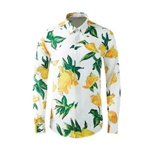 

2021new European style imitation silk men's floral shirt long-sleeved non-iron draping soft digital printing yellow flower shirt